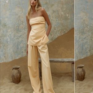 Meshki linen top & pant. Mango color. XXS top & bottom.